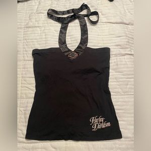 Womens Harley Davison strapless tie around neck shirt
